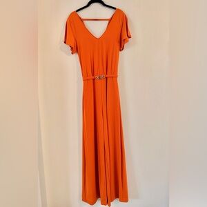 Thalia Sodi Wide Leg Bright Orange V-Neck Jumpsuit with Waist Belt Size S